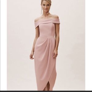 Anthropologie x BHLND, Thompson off-the-shoulder blush midi dress. NWT Size 10.